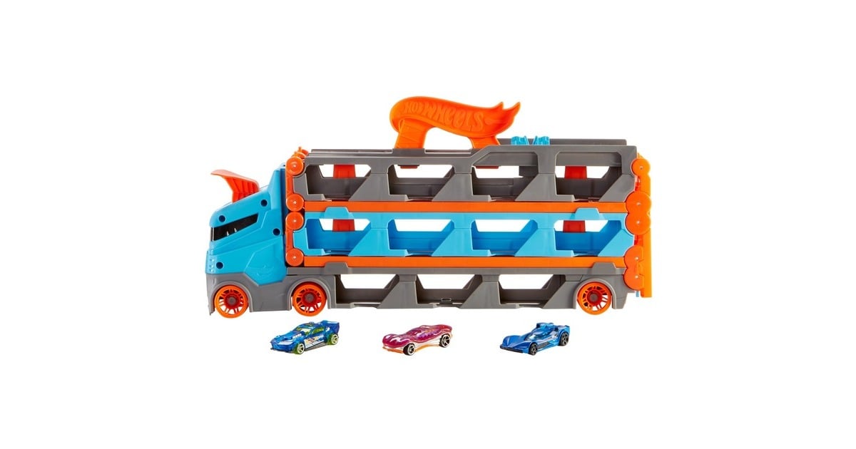 Hot Wheels City HW Camion 2in1 Trasport+Pista blu/Orange, Set di veicoli, 4  anno/i, Plastica, Grigio, Multicolore