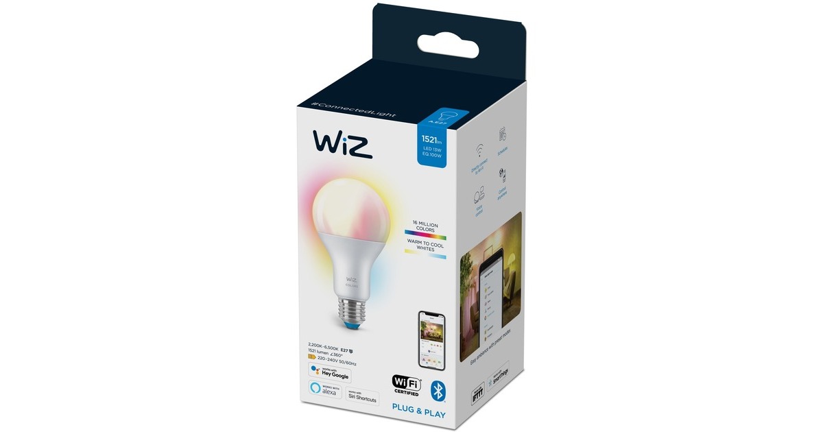 WiZ Lampadina Smart Dimmerabile Luce Bianca o Colorata Attacco E27 100W  Goccia Lampadina intelligente, Bianco, Wi-Fi, E27, Multi, 2200 K