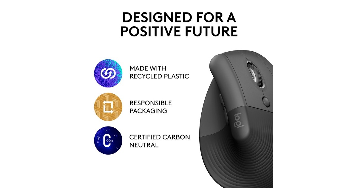 Logitech Lift Mouse Ergonomico Verticale, Senza Fili, Ricevitore Bluetooth  o Logi Bolt USB, Clic Silenziosi, 4 Tasti, Compatibile con Windows / macOS  / iPadOS, Laptop, PC. Grafite grafite/Nero, Senza Fili, Ricevitore Bluetooth