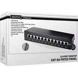 Digitus Desktop CAT 6A, cavo patch classe EA, schermato Nero, cavo patch classe EA, schermato, 10 Gigabit Ethernet, RJ-45, Nero, Acciaio galvanizzato, SECC, Montaggio a rack, 1U