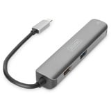 Digitus Dock USB-C™, 5 porte alluminio, 5 porte, USB tipo-C, HDMI, RJ-45, USB 3.2 Gen 1 (3.1 Gen 1) Type-A, 1.4b, 5000 Mbit/s, 3840 x 2160 Pixel, Grigio