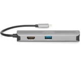 Digitus Dock USB-C™, 5 porte alluminio, 5 porte, USB tipo-C, HDMI, RJ-45, USB 3.2 Gen 1 (3.1 Gen 1) Type-A, 1.4b, 5000 Mbit/s, 3840 x 2160 Pixel, Grigio