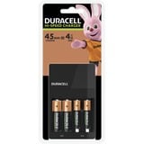 Duracell Caricabatterie 4 ore + 2xAA, 2xAAA Nero, 2xAAA, Nichel-Metallo Idruro (NiMH), Surriscaldamento, Cortocircuito, Sotto carico, Stilo AA, Mini Stilo AAA, 4 pz, Batterie incluse