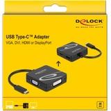 DeLOCK 63129 cavo e adattatore video 0,1 m USB tipo-C DVI + VGA + DisplayPort + HDMI Nero Nero, 0,1 m, USB tipo-C, DVI + VGA + DisplayPort + HDMI, Maschio, Femmina, Dritto