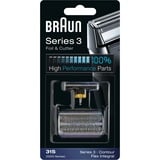 Braun Series 3 Testina di ricambio 31S color argento - Compatibile con i rasoi della Serie 3 argento, Testina per rasatura, 1 testina/e, Nero, Plastica, Metallo, Braun, geschikt voor de scheerapparaten 390cc, 370, 5895, 5875