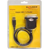 DeLOCK USB 1.1 parallel adapter cavo parallelo 0,8 m Nero, USB 1.1, DB25, 0,8 m