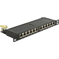 DeLOCK 43312 pezzo di pannello 0.5U Nero, RJ-45, Cat6a, Nero, Metallo, Montaggio a rack, 0.5U