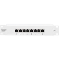 Digitus CAT 6, pannello patch classe E, schermato, grigio grigio, pannello patch classe E, schermato, grigio, RJ-45, 30 N, Grigio, Acciaio galvanizzato, Montaggio a rack, 1U