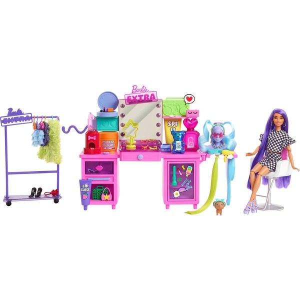 Barbie Extra Doll & Vanity Playset Bambola alla moda, Femmina, 3 anno/i,  Ragazza, Multicolore